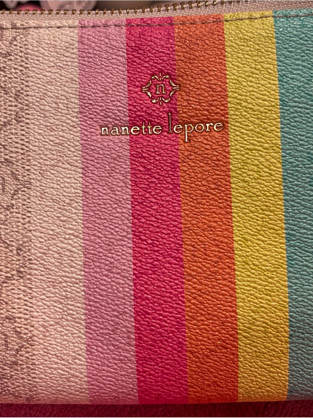 Nanette Lepore Rainbow Striped Wristlet Pouch - Pink/Red/Orange/Yellow/Blue